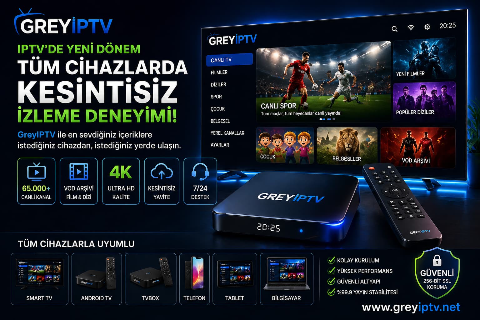 IPTV cihaz uyumu Smart TV Android TV Box telefon tablet